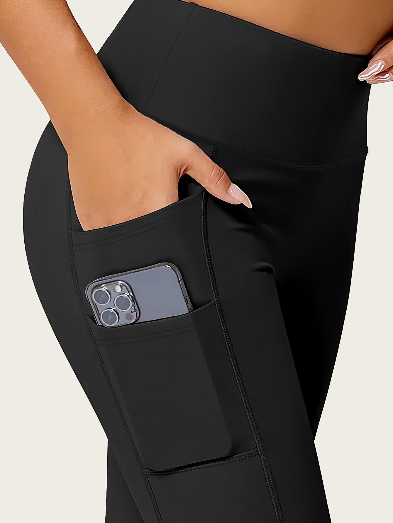 Women'S High-Waisted Shaping Leggings with Double Pockets - Butt-Lifting Design, Maroon Solid Color, Comfortable Stretch Fabric for, & Casual Wear, Leggings, Apparel, Sleek Look, Durable