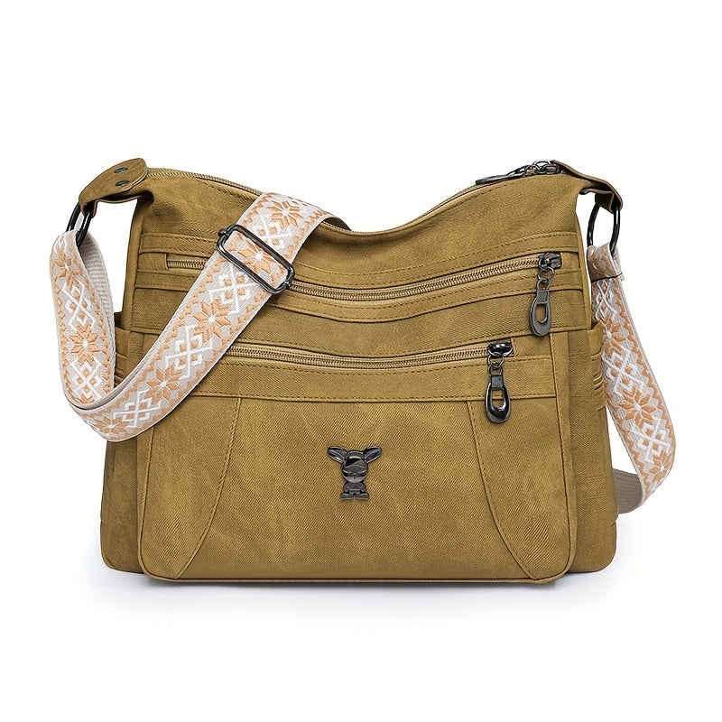 Taole Women's Vintage Bohemian PU Shoulder Bag - Adjustable Strap & Zipper Closure, Retro 1950s Handbag in Khaki/Ginger/Gray/Blue/Black, Casual & Dressy Outfits, Durable & Oil-Tanned Edges
