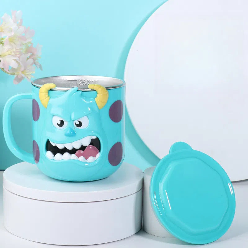 Monsters University Mike Wazowski 316 Stainless Steel Coffee Mug with Lid - 260ml, Blue Cartoon Design, Perfect for Work, School, Outdoor Activities, and Gifts, Work Mug | Playful Mug Style | Durable Coffee Cup, Coffee Bar Ac