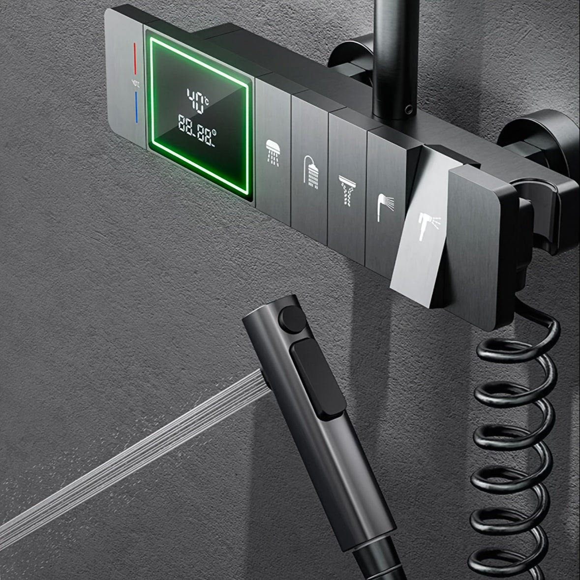 A Set of Piano Key Digital Display Shower System, Five Water Outlet Modes, Built-In Ambient Lighting, Hydropower Generation, All-Copper Body, Extra-Large Display Screen, 2025 Latest Model.