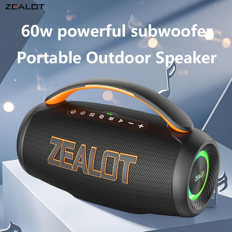 ZEALOT 60W Subwoofer Speaker, Wireless Speaker with Handle, 8000mAh Battery, Easy to Carry, RGB Lights, EQ Mode, TWS Pairing, Booming Bass. IPX5 High Quality, Great for Parties And Gatherings. for Home, Car, Camping-ZEALOT P1