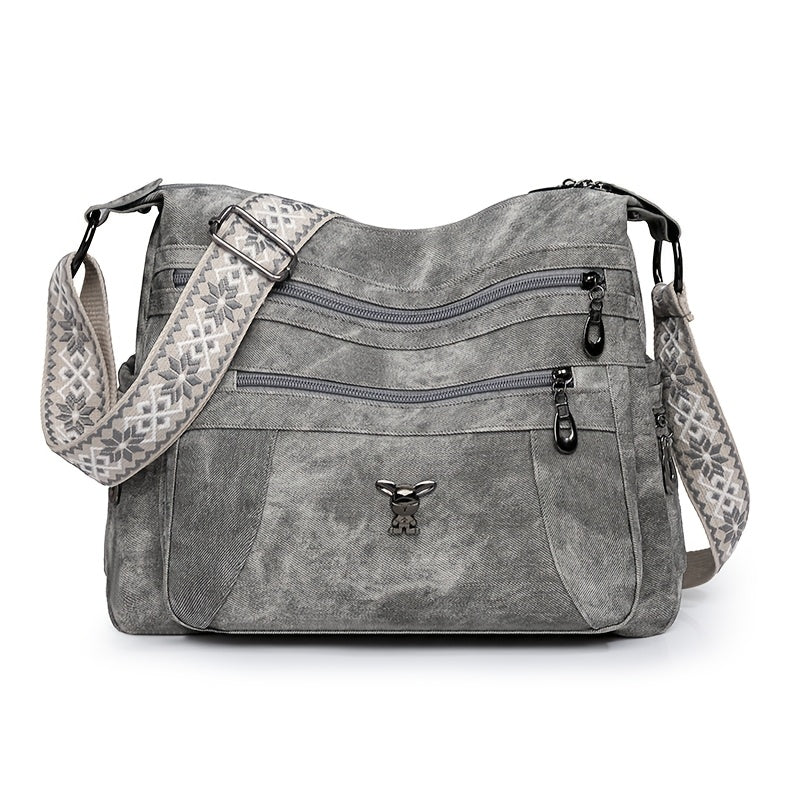Taole Women's Vintage Bohemian PU Shoulder Bag - Adjustable Strap & Zipper Closure, Retro 1950s Handbag in Khaki/Ginger/Gray/Blue/Black, Casual & Dressy Outfits, Durable & Oil-Tanned Edges