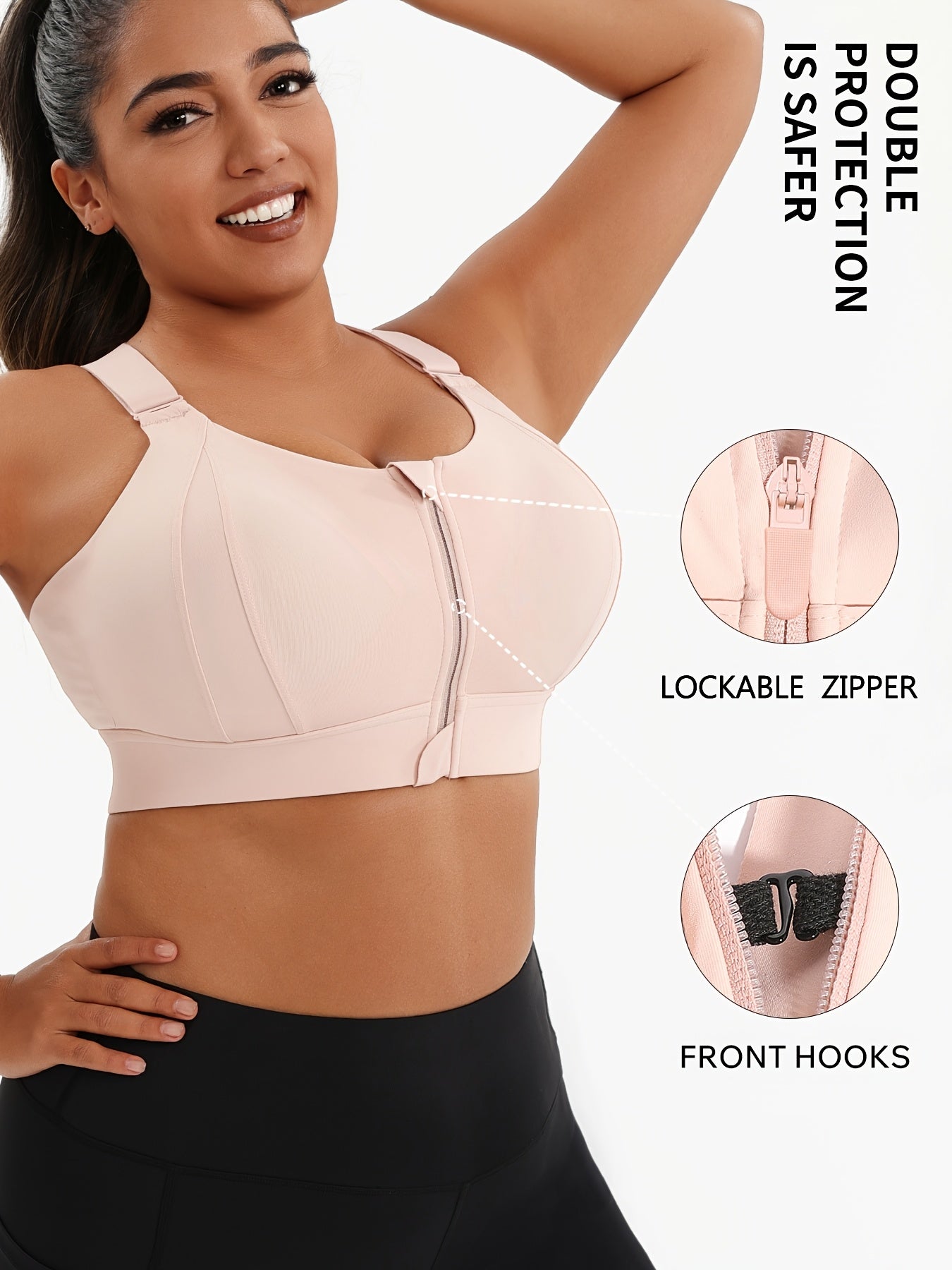 Women'S Plus Size High-Elasticity Sports Bra with Zipper - Blue, Non-Removable Padding, Adjustable Shoulder Straps, Ideal for Yoga & Pilates, Plus Size Yoga Apparel|Sleek Bralette|Comfortable Fit, Plus Size Yoga Apparel