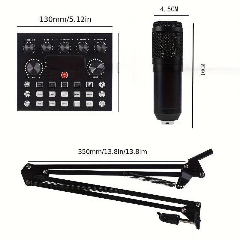 All-in-One Streaming Audio Kit with BM800 Microphone, V8S Mixer, and Multiple Accessories - Durable Metal Body, USB/Power Supply, Noise Cancellation, One-Click Sound Effects, Dual Device Connection, Ideal for Podcasting, YouT