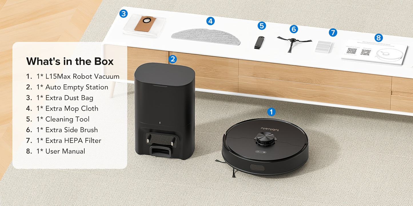 Lubluelu L15 MAX Robot Vacuum and Mop, 3-in-1 Sweeping & Vacuuming & Mopping, 3.0L Dust Bag, 70-Day Self-Emptying, 360° PSD Obstacle Avoidance, Diversified Cleaning, Mapping, Pet Hair Cleaning, Home Cleaning | Modern Robot D