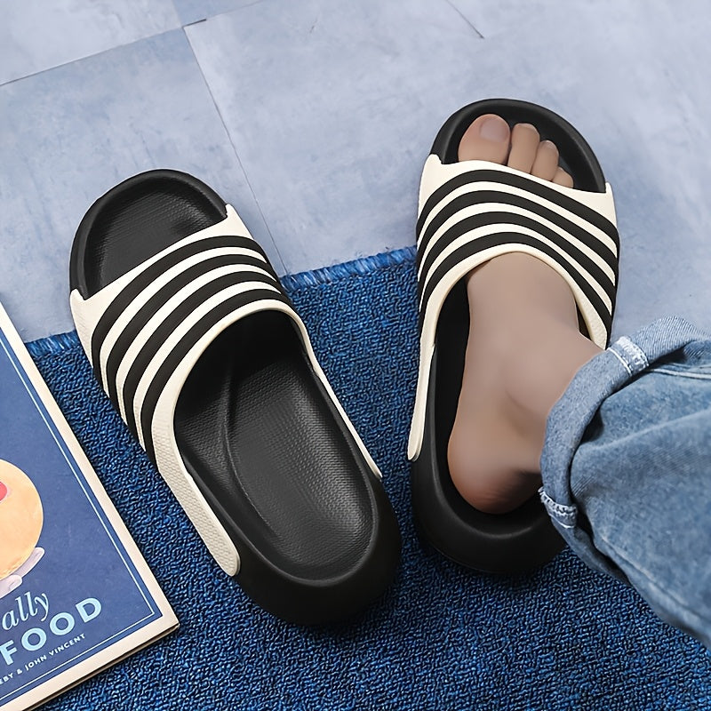 Universal Men Women Casual Striped Round Toe Slip On EVA Soft Sole Anti-Slip Anti-Scratch Slides, for Hiking Outdoor Daily Wear