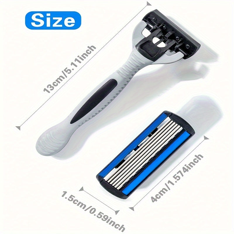 Men's Manual Shaver Set, 2 Handle + 24 Blades, Safety Razor 6-Layers Stainless Steel Hair Removal Shaving Blades Replaceable Shaver Heads, Shaving Tools
