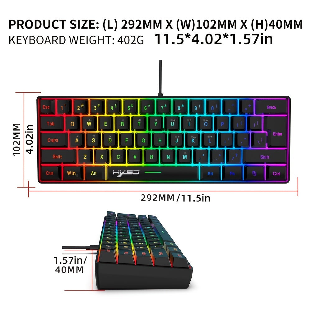 HXSJ Mini New Wired Thin Film Keyboard 61-key Mechanical Touch RGB Glow Multiple Quick Key Combination Suitable For Gaming And Office The Keyboard Is Wired Only