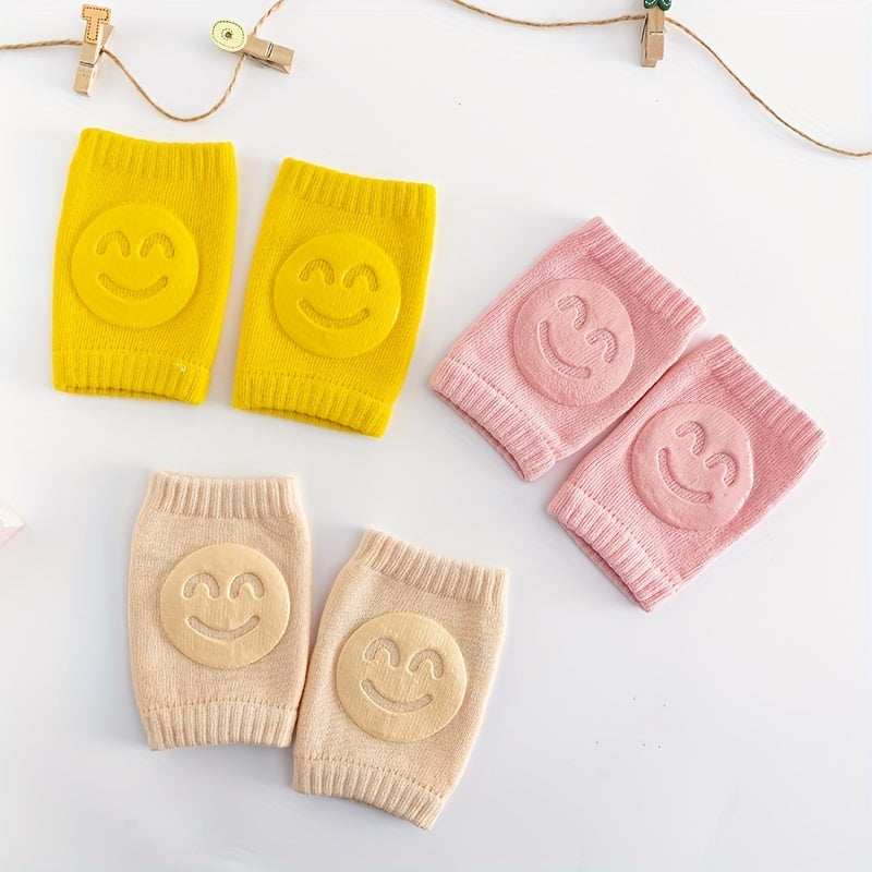 A Pair Four Seasons Fur Ring Baby Leg Protector, Elbow Toddler Crawling Baby Smiley Face Knee Brace Non-slip Socks, Adjustable Elastic Neutral, For Crawling 0-36 Months Of The Baby Girls Boys