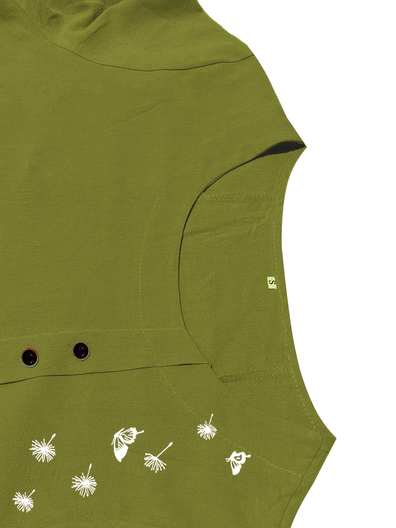 Dandelion Print Button Decor T-Shirt, Casual Crew Neck Short Sleeve T-Shirt For Spring & Summer, Women's Clothing