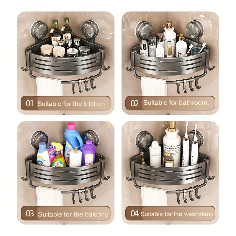 2pcs Wall-Mounted Corner Shower Caddies - No-Drill, Durable Plastic Bathroom Organizer with Multiple Compartments for Shampoo, Conditioner & Body Wash - Space-Saving Design for Shower & Sink Countertops, Shower Caddies for Ba