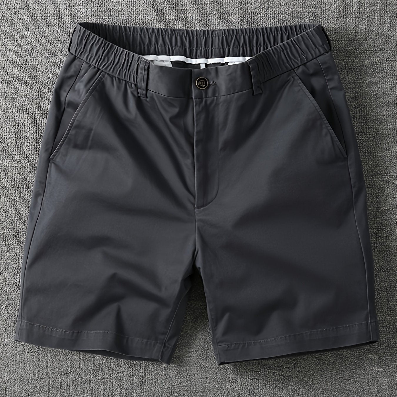 Men's Summer Micro-Elastic Casual Shorts - Four-Tenths Length, Olive Green, Mid-Rise Waist, Elastic Waistband, Side Pockets, Lightweight & Breathable for Casual Attire