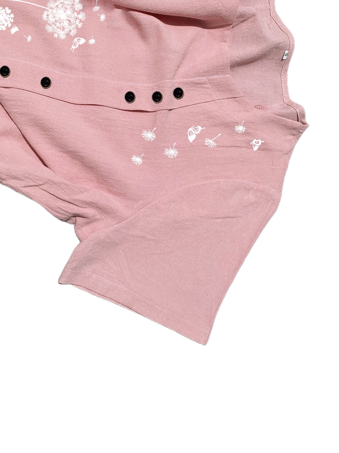 Dandelion Print Button Decor T-Shirt, Casual Crew Neck Short Sleeve T-Shirt For Spring & Summer, Women's Clothing