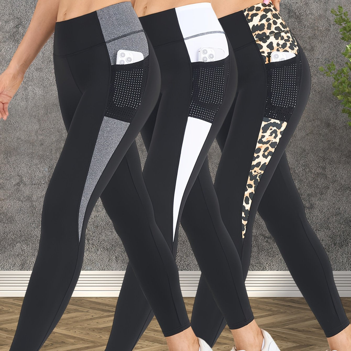 3-Pack Women's Yoga Pants Non-See-Through High-Waisted Workout Leggings - Sweat Absorbent Quick-Dry Yoga Pants with Side Pocket, Stretchy Gym Running Pilates Pants for Women (Black/Gray/Pink Accents - Affordable 3-Pack Deal),