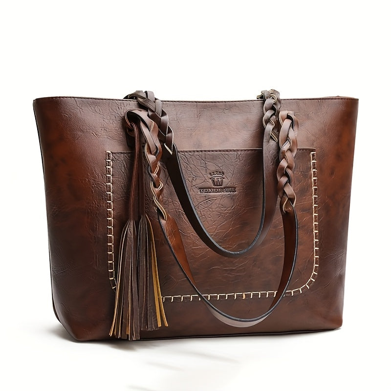 Women's Large Capacity Tote Bag - Elegant -like Handbag with Zipper Closure, Spacious Work Bag for Women, Available in Black/Brown/Red/ - Perfect for Office, Travel, Everyday Use, Sophisticated Design, Sturdy Handle Construct