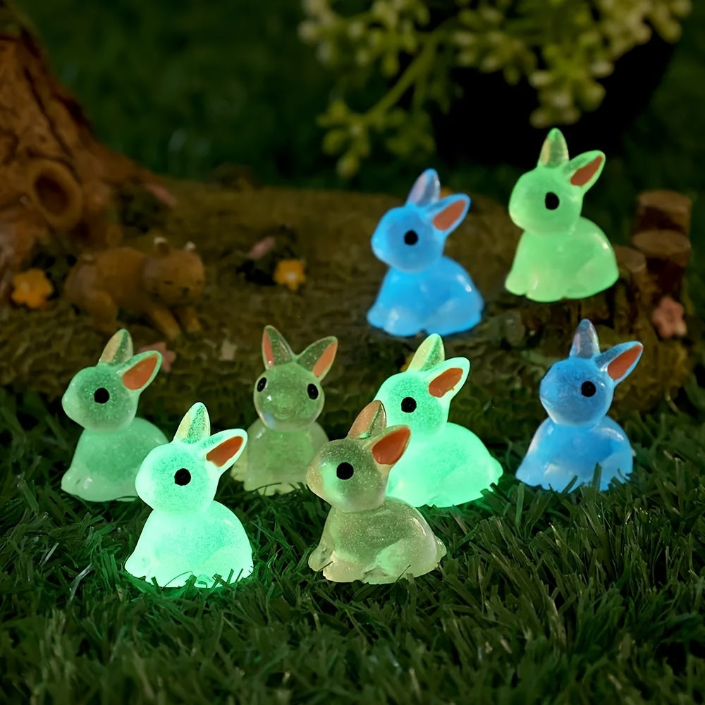 10/18/36pcs Cute Mini Luminous Resin Bunnies Ornament Glow In The Dark Miniature Figurines Rabbit Micro Landscape Fairy Garden Accessories