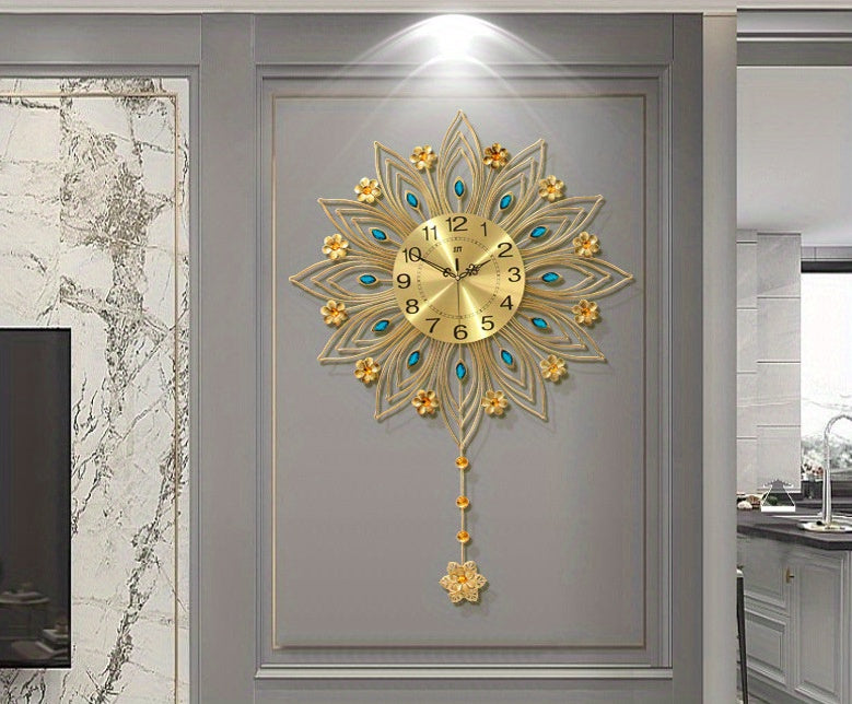 1pc Light Luxury Wall Clock, Fashion Living Room Hanging Wall Creative Clock, Golden European Clock Bedroom Decoration, Aesthetic Room Decor, Thanksgiving Christmas Decor (Without Battery, Bonus Mounting Nail)
