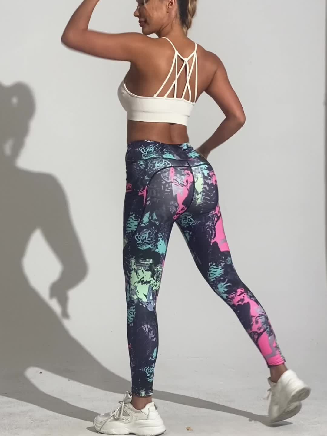 Three-Pack Tie-Dye Print Yoga Pants, Polyester Spandex Fabric Soft Comfortable High Waist Stretchy Fitted Leggings for Daily Wear Workout Casual Cycling Outdoor