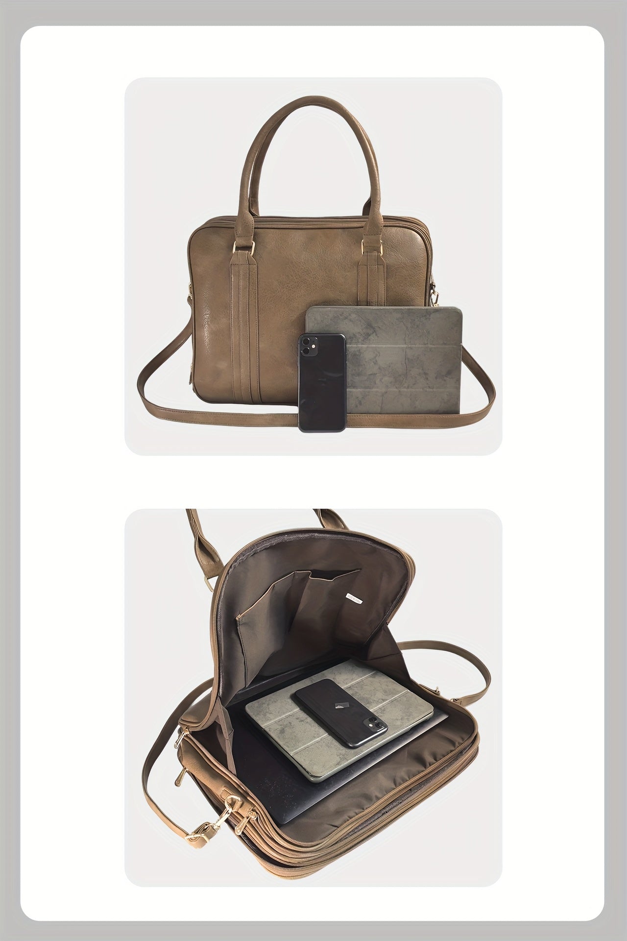 Vintage-Style Large Capacity Laptop Bag for Men & Women - Adjustable Crossbody Shoulder Bag with Detachable Strap, 3 Compartments, Tablet Pocket, Lightweight Durable Design for Office, Commuting & Travel, Laptop Carrying Case