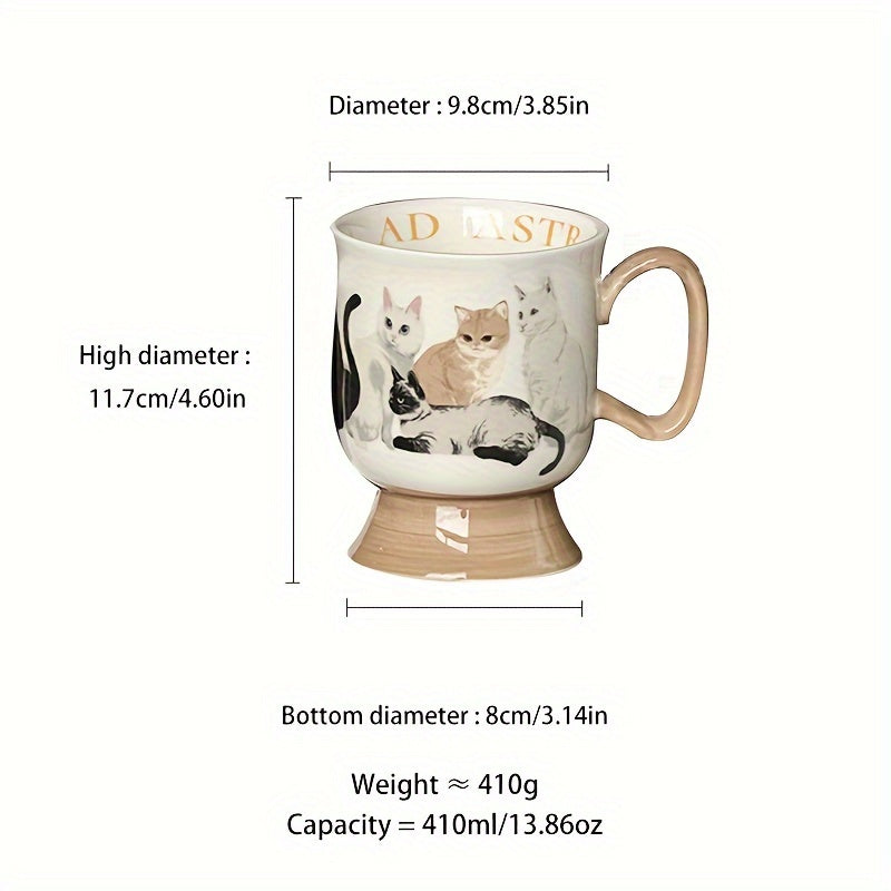 Visually Appealing Cat Ceramic Mug - Insulated, Reusable Coffee & Tea Cup for Couples, Perfect for Breakfast & Home Use