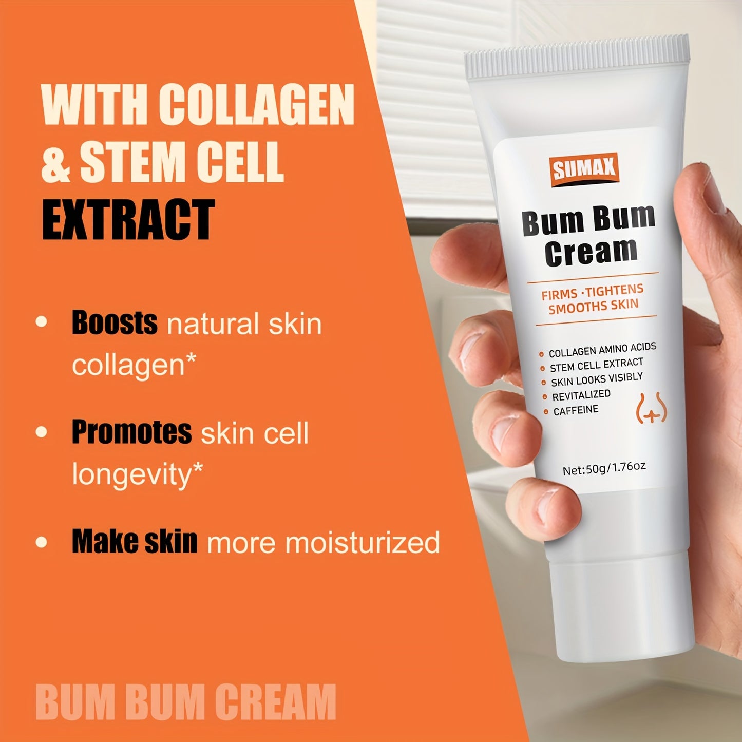 Brazilian Bum Bum Cream With Lemon Vanilla Scent - 2-in-1 Massage Cream And Massage Lotion - Non-Greasy Skin Tightening Cream For Firm Butt, Belly & Thighs With Collagen And Caffeine - 50g