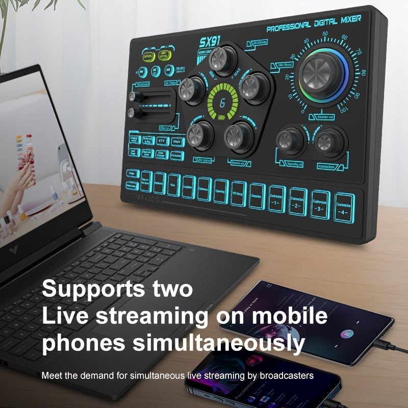 Podcast Live Broadcast Kit, SX91 Live Sound Card + BM800 Podcast XLR Condenser Microphone, Professional Mixing Equipment Set, Ideal for Gaming, Live Broadcasting, Recording Streaming Podcasts, Video Studio, Compatible with La