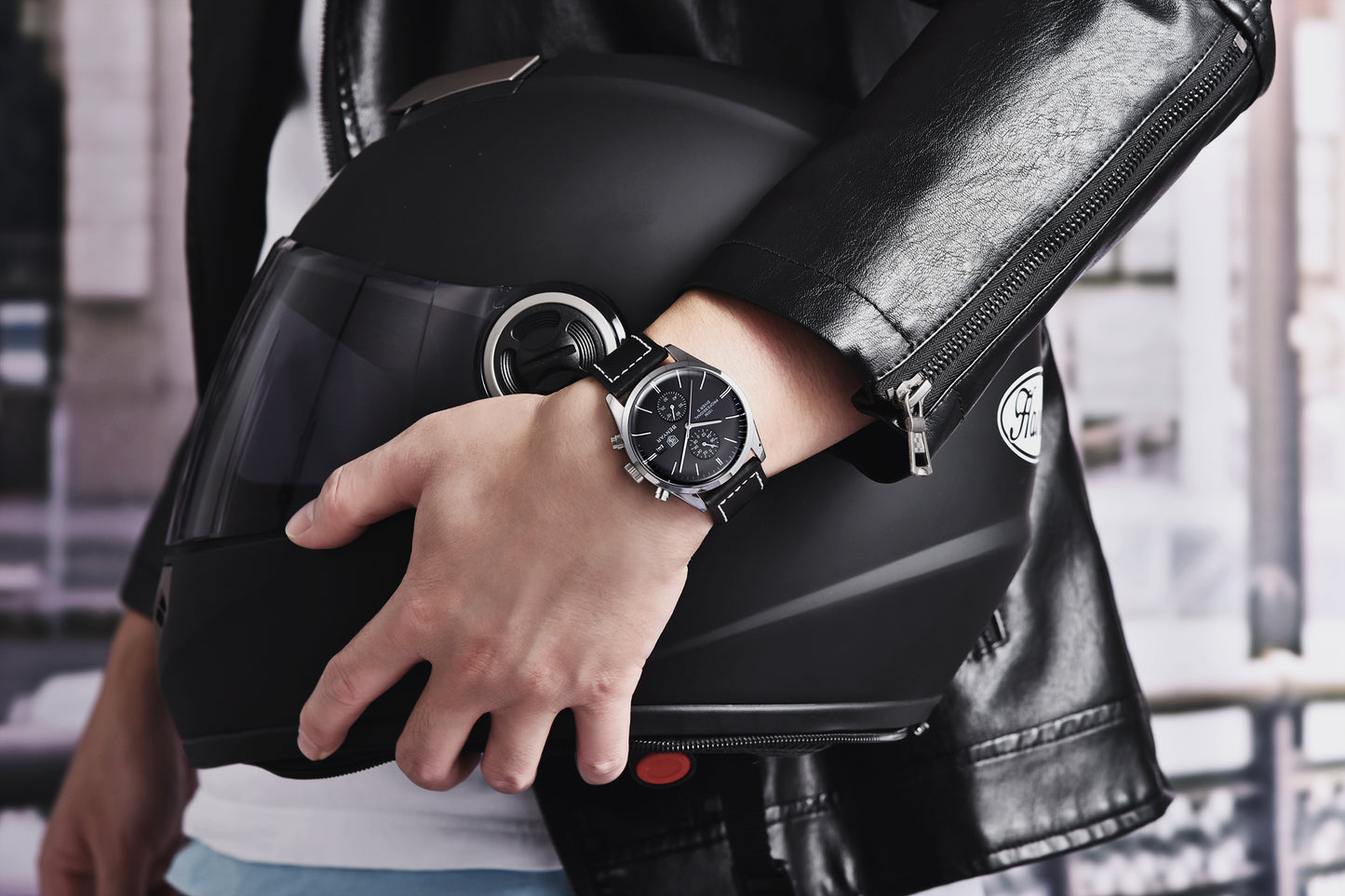 1pc New BENYAR Men's PU Leather Quartz Wristwatch, Men's 100M Multifunctional Watch Military Sports Chronograph Watch For Men