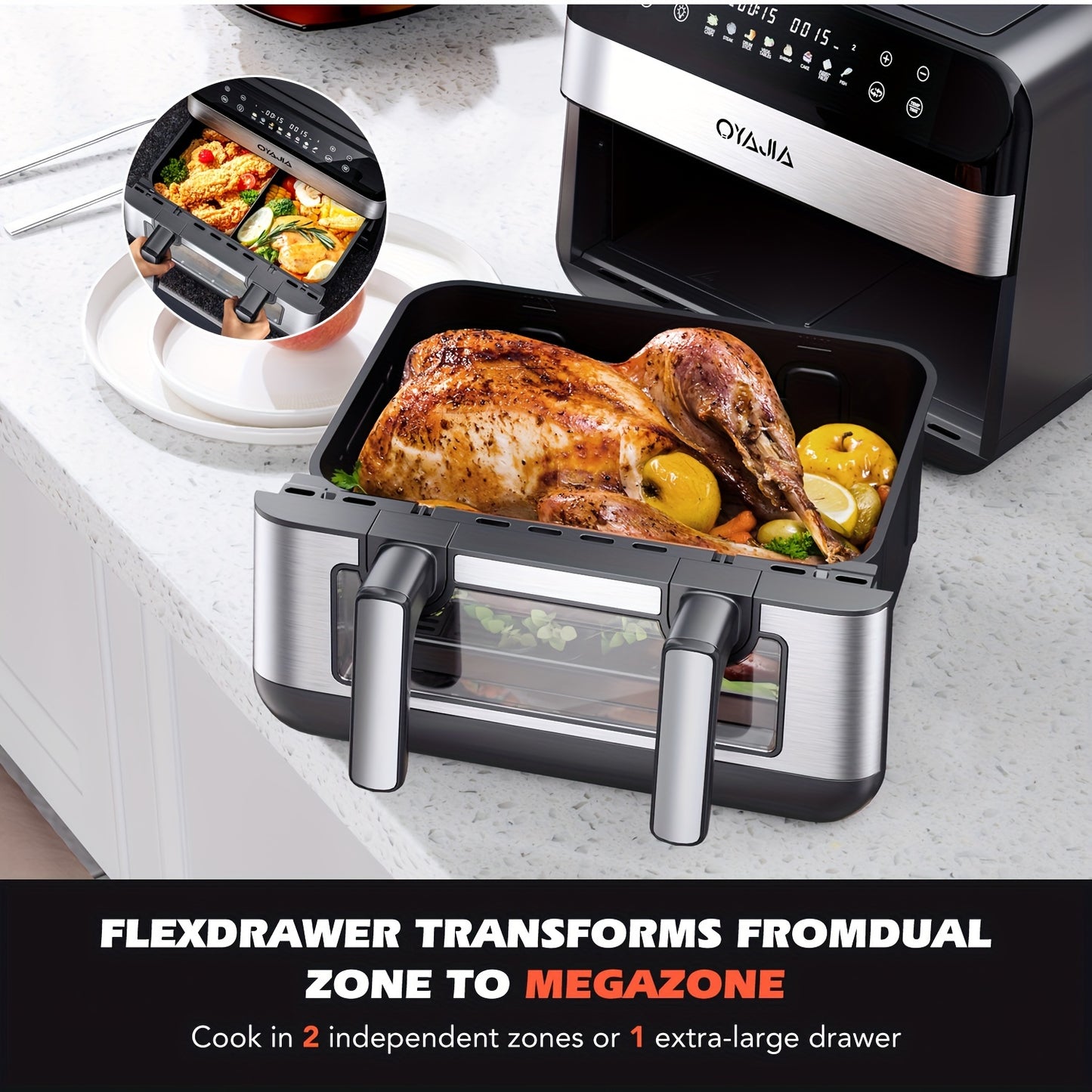 10/11L Air Fryer With Dual Flexi Baskets, Digital Touchscreen, 8 Cooking Modes, Adjustable Temperature, Viewing Window, Dishwasher-Safe, And Healthy Cooking Technology For Families And Meal Prep0/