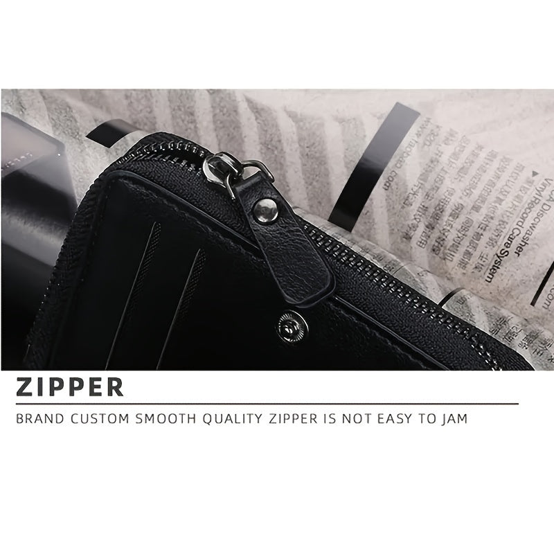 1pc Men's Short Multi-Card Slots Three-fold Zipper Coin Pocket Wallet Fashion Thin Card Bag Give Gifts To Men On Valentine's Day