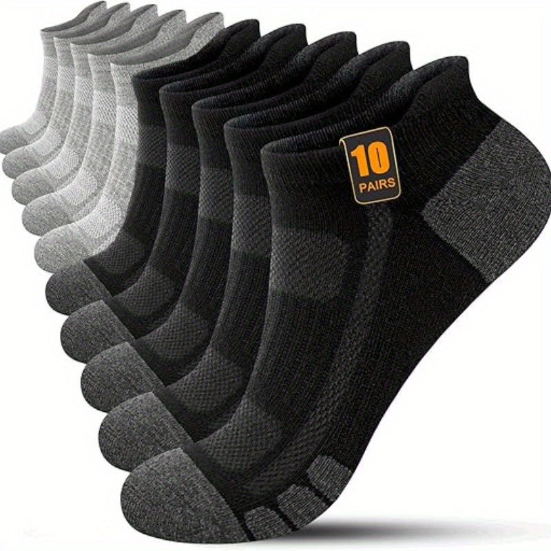 10 Pairs THCBME Men's Heavy-Duty Cushioned Dress Socks - Low-Cut All-Black/Charcoal Grey/White Toe, Thick Comfort for, Office, Formal & Casual Wear, Bulk Pack (10-Pair Box) - Durable Everyday Socks
