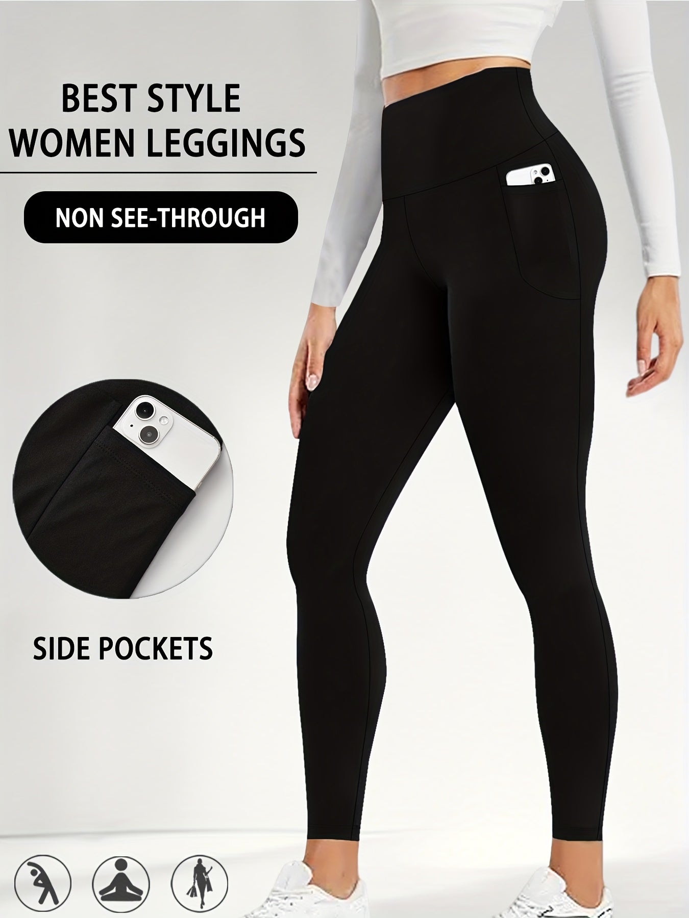 Women's High Waisted Super Soft Yoga Leggings with Pockets - Tummy Control, Stretchy Workout & Running Pants, Light Pink, Machine Washable, All-Season Comfort