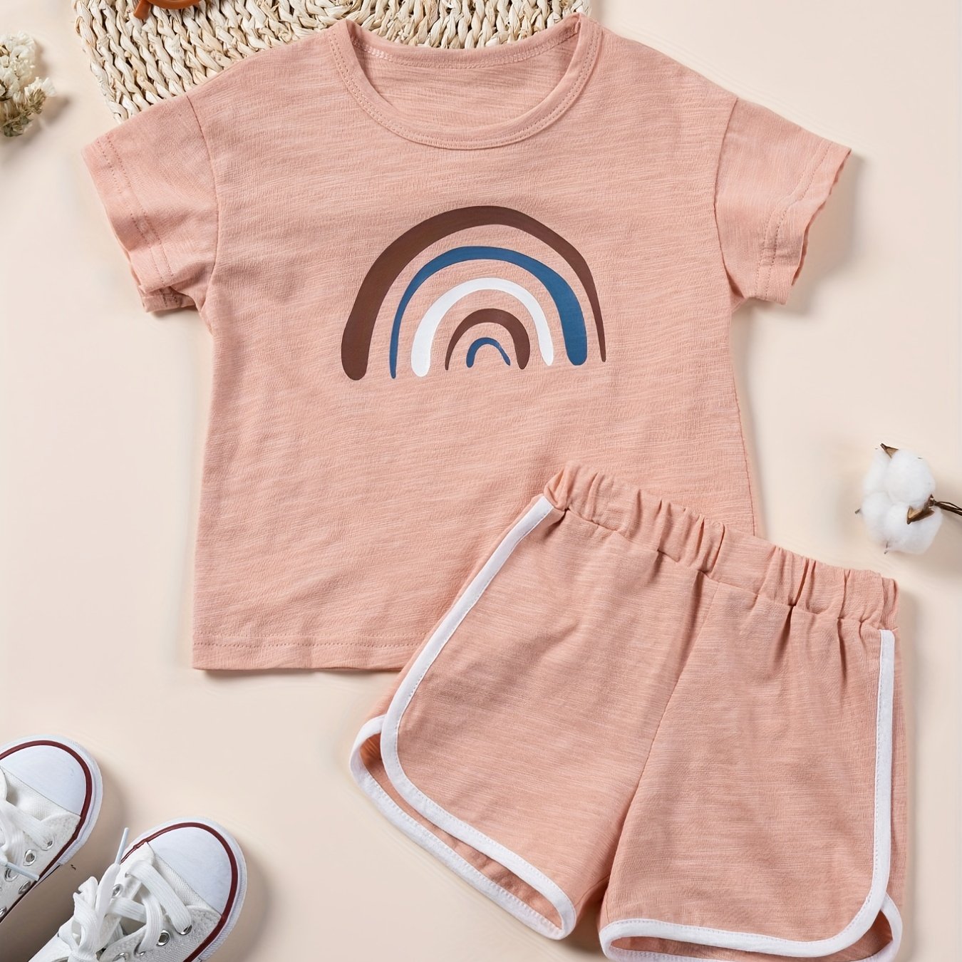 Toddler Kids Clothes Sets For Summer Rainbow Printed T-shirt And Short Pants 2pcs Girls Outdoor Clothing Suits Casual Style Children Cotton Tracksuits