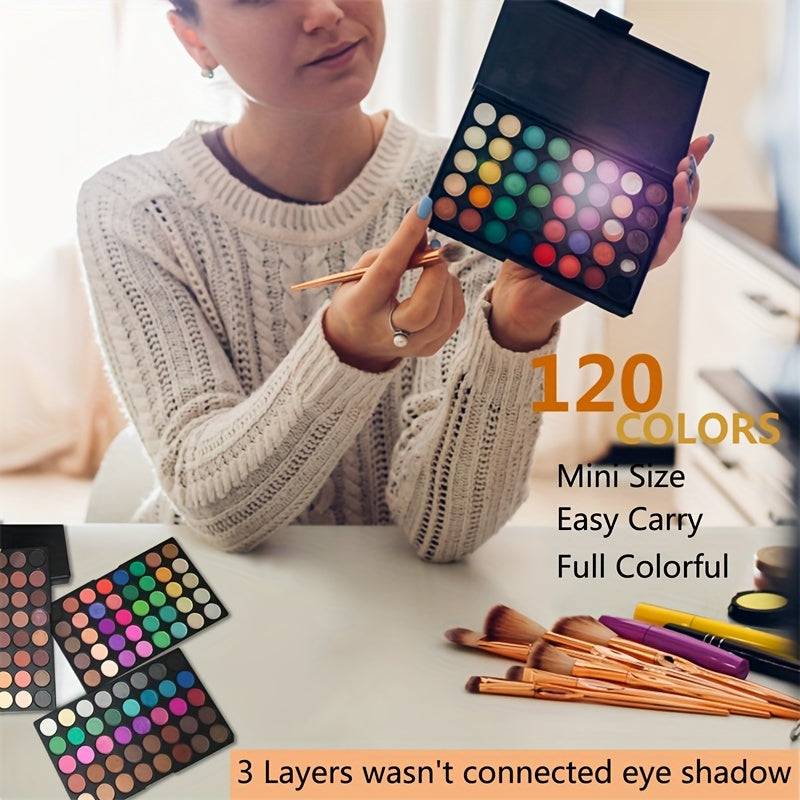 120 Colors Eyeshadow Palette with 8pcs Pink Makeup Brushes Set Matte Shimmer Highly Pigmented Long Lasting Waterproof Eye Shadow Kit, Carnival/Mardi Gras/Masquerade
