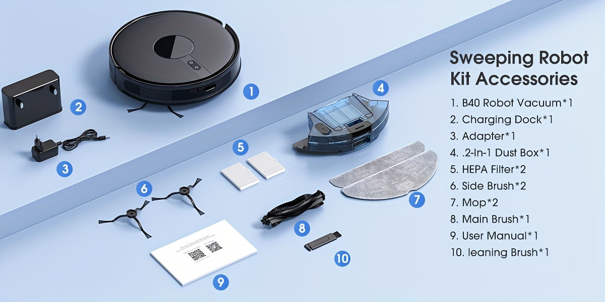 Lubluelu B40 Robot Vacuum Cleaner, 3 In 1 Robot Vacuum Cleaner And Mop, 6500Pa, 62db Low Noise, 9.98 cm Ultra-Slim Body, 5 Floors Mapping, Diversified Cleaning, Robot Vacuum Cleaner For Pet Hair, Carpet, Hard Floor, Christmas