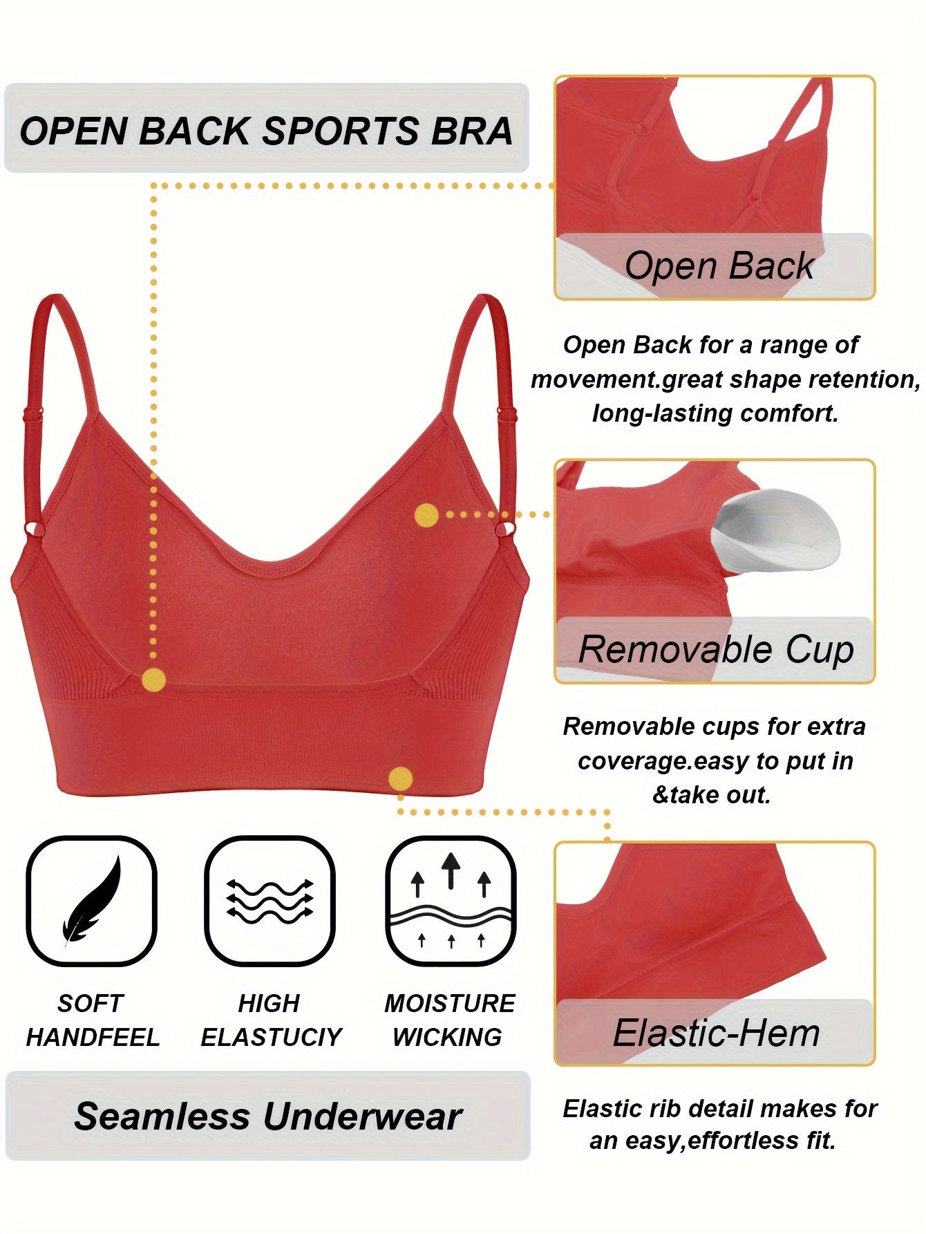 Solid Ribbed Sports Bra, Comfy & Breathable Workout Fitness Intimates Bra, Women's Lingerie & Underwear