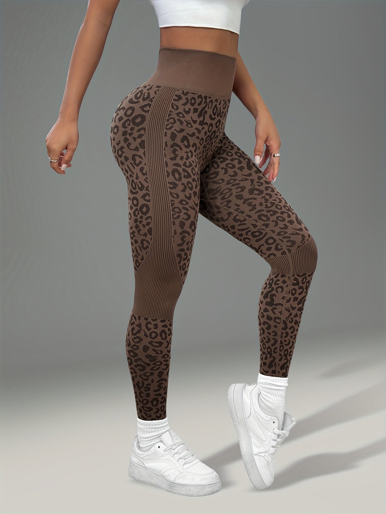 Women'S Leopard Print Yoga Pants - Non-Slip Workout Leggings with Elastic Waistband, Stretchy & Breathable Gym Pants for Yoga, Running, Casual Attire - All-Season Fitness Leggings in Pink & Leopard Print - Non-Slip Grip Activ