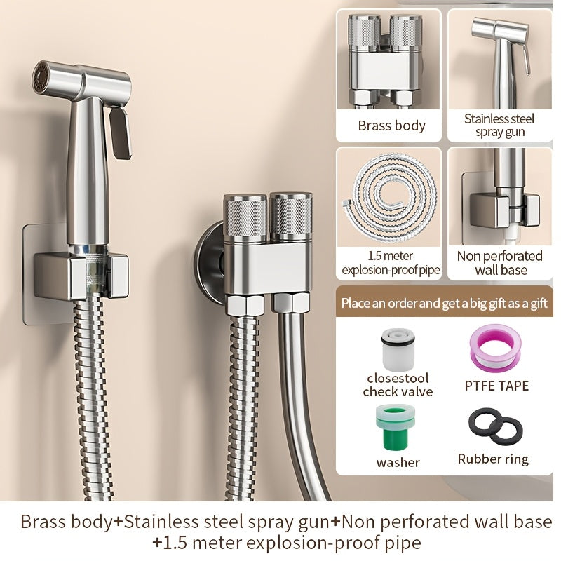 1pc Stainless Steel Handheld Bidet Sprayer - Powerful, Non-Electric Bathroom Cleaning Nozzle with Extendable Hose for Toilet Flushing & Personal Hygiene
