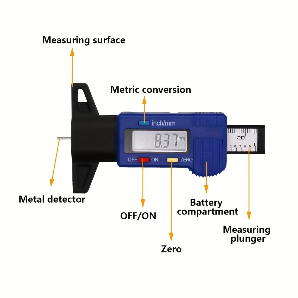1pc Digital Depth Gauge Caliper Tread Depth Gauge LCD Tire Tread Gauge For Car Tire 0-25mm Measuring Tool Caliper Repair Tools