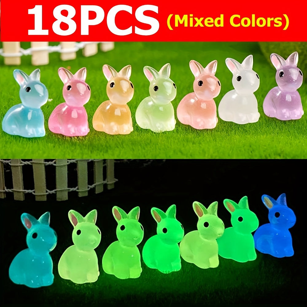 10/18/36pcs Cute Mini Luminous Resin Bunnies Ornament Glow In The Dark Miniature Figurines Rabbit Micro Landscape Fairy Garden Accessories
