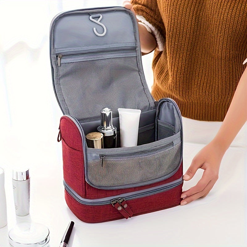 Multi-Functional Travel Organizer with Top Zipper Closure & Hanging Loop - Heavy-Duty High Quality Folding Toiletry & Cosmetic Case with Multiple Compartments, Golden-Tone Hardware, Durable Fabric Construction - Ideal for Bus