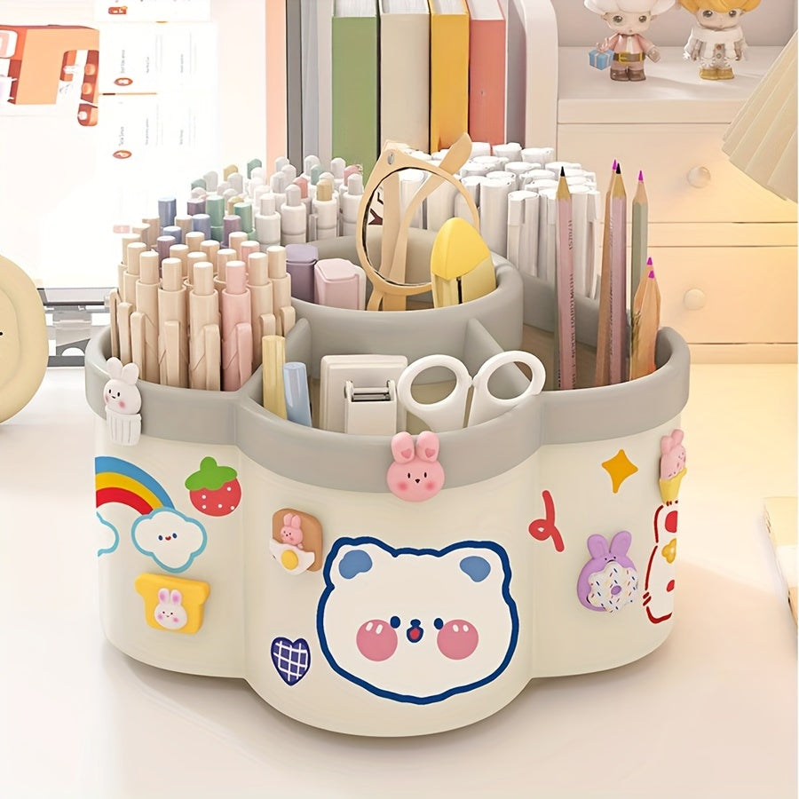 Rotating Desk Organizer - Multi-Compartment Storage Caddy for Stationery, Makeup Brushes, Lipsticks, Eyebrow Pencils - Durable PP Material, Fragrance-Free, Ideal for Dorms and Office Desk Organization, Desk Accessories Office