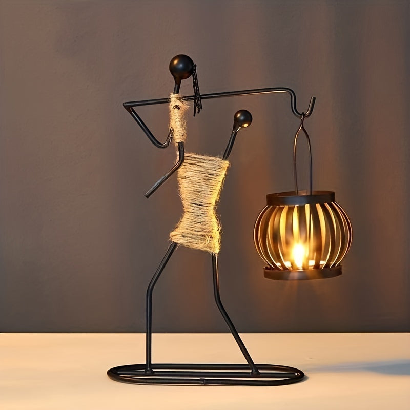 1pc Retro Iron Man Candle Holder, Creative Western Restaurant Candle Holder, Romantic Table Decoration Home Decor,Candle Holder,centerpiece,New Iron Art Candle Holder, Creative Hollow Candle Cup Table Candlelight, Western Can