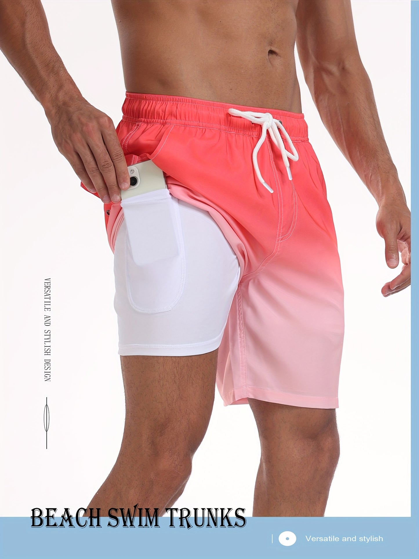 Men's Quick-Dry Beach Shorts with Tropical Palm Tree & Palm Leaf Print - Breathable Stretch Fabric for Summer, Outdoor, Hiking, Swimming - Machine Washable Casual Athletic Shorts, Outdoor Activewear, Summer Shorts