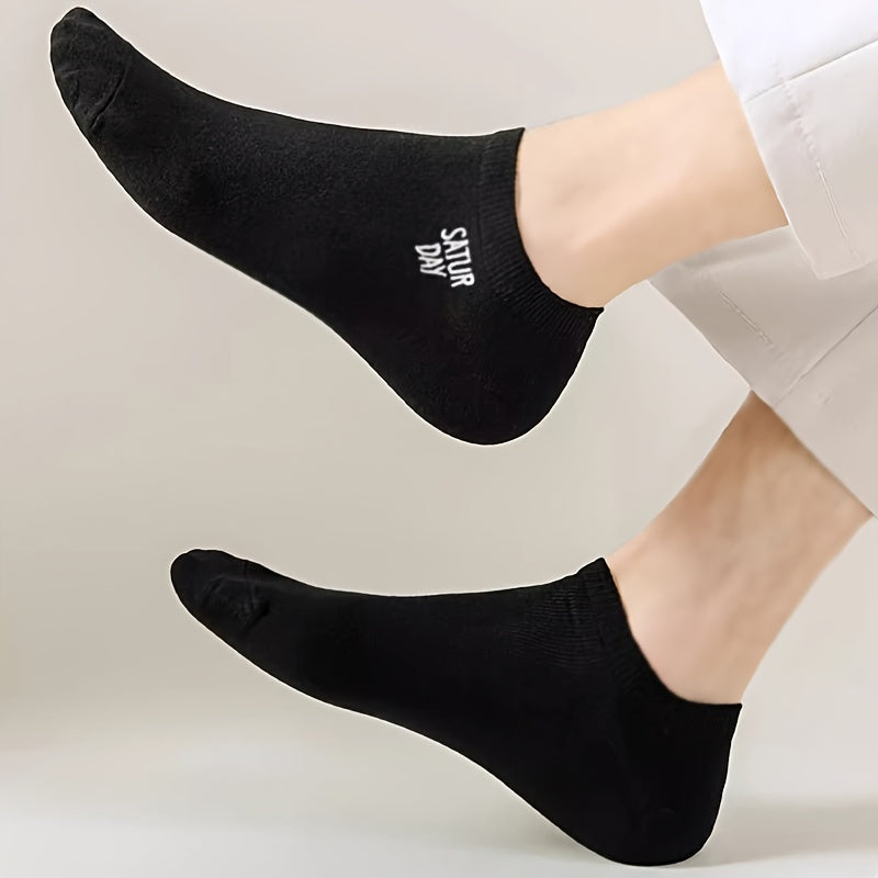 7 Pairs Of Men's Anti Odor & Sweat Absorption Trendy Simple Low Cut Socks, Comfy & Breathable Thin Socks, For Daily & Outdoor Wearing, Spring And Summer