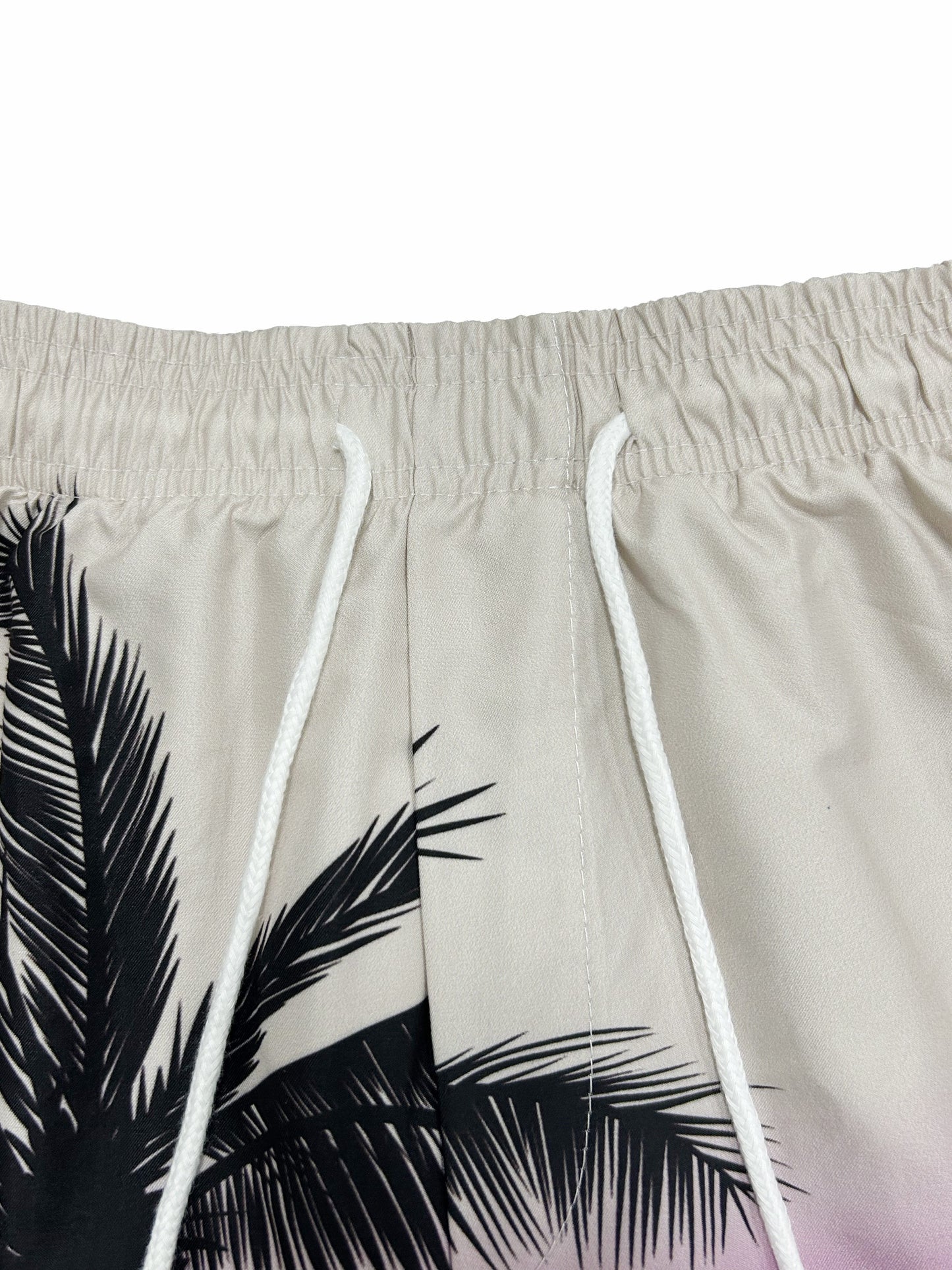 Quick Drying Comfortable Breathable Gradient Palm Tree At Dawn Seaside Drawstring Swim Trunks, Men's Board Shorts Swimwear For Summer Vacation Resort Beach Pool