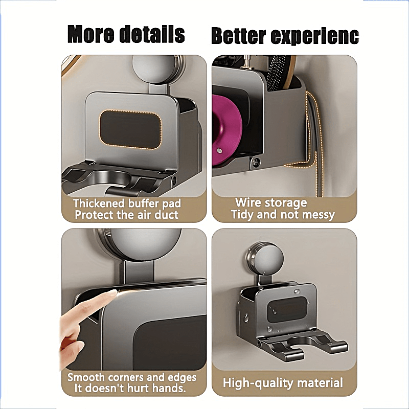 1pc Multifunctional Suction Cup Hair Dryer Holder, No-Drill Bathroom Wall-Mounted Storage Rack, Hanging Organizer for Hair Dryer, Toothbrush, Comb, Suitable for Bathroom, Kitchen, Outdoor Storage