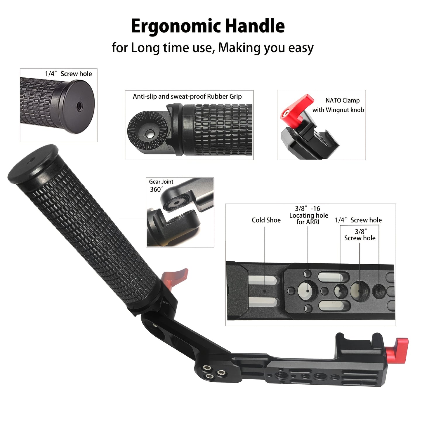 MINIFOCUS Handheld Gimbal Stabilizer Grip with NATO Clamp, Aluminum Alloy Camera Accessory, Expandable Multi-Function Mount, Adjustable Angle for DJI RS4/RS4 PRO/Ronin RS3 Mini/RS3/RS3 Pro/RS 2/RSC2 Gimbal Handle