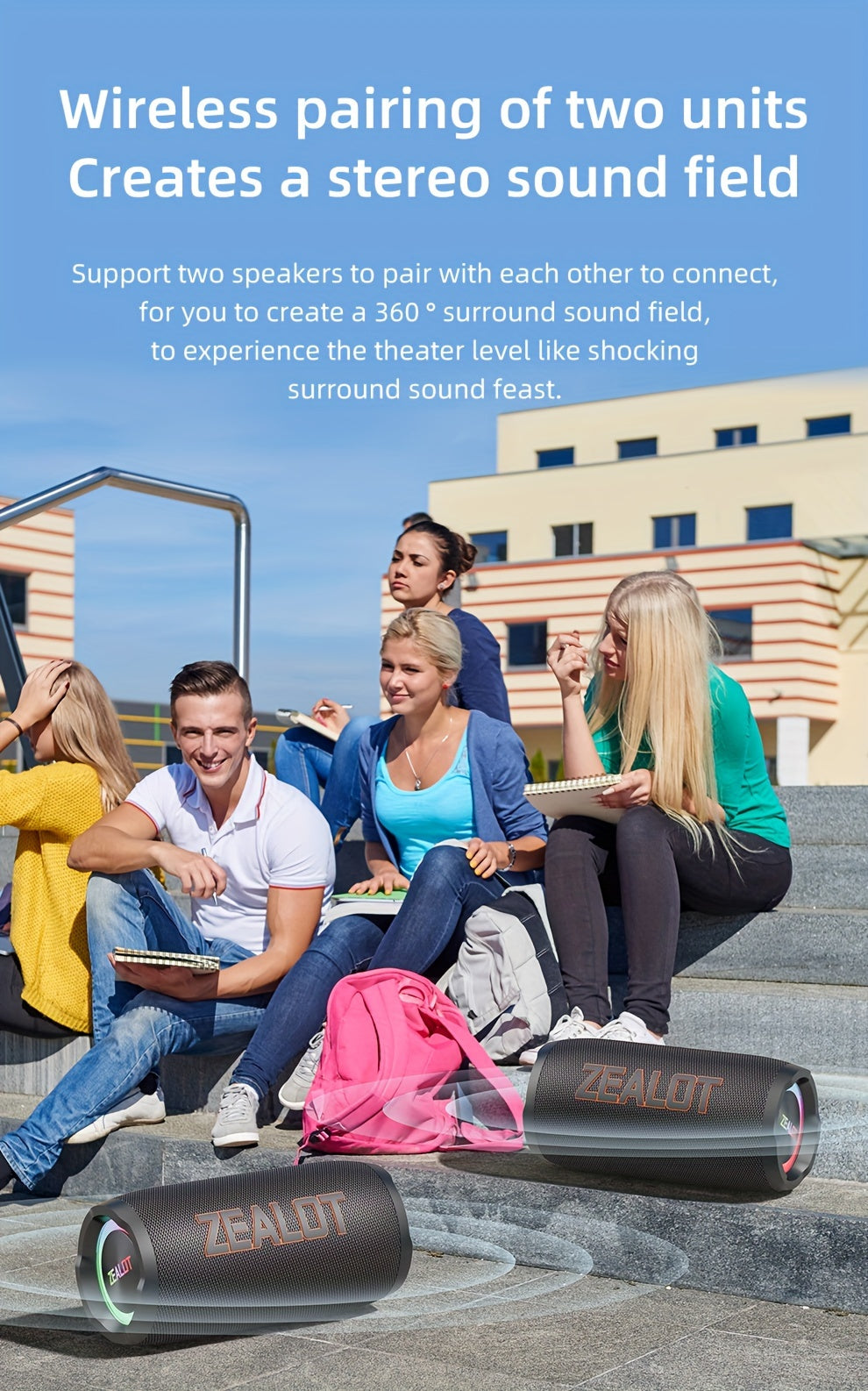 ZEALOT S76 50W Wireless Speaker, Outdoor Portable with RGB Lighting, 8-Hour Playtime, Supports Phone, Tablet, PC, TV. SD, USB, AUX, Dual Pairing Function, Suitable For Car, Camping, Beach, Party
