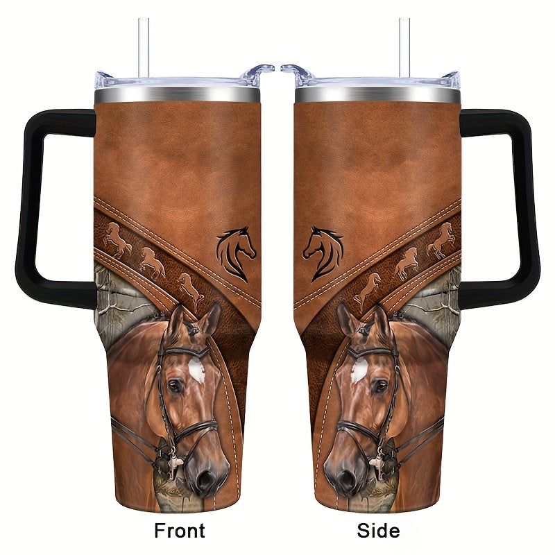 40oz Stainless Steel Horse Tumbler - Double-Wall Insulated Coffee Mug with Lid, Leak-Proof Travel Cup for Hiking & Outdoor Adventures, PVC-Free, Hand Wash Only - Ideal Gift for Equestrians and Animal Enthusiasts