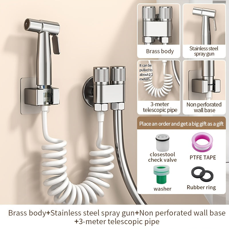 1pc Stainless Steel Handheld Bidet Sprayer - Powerful, Non-Electric Bathroom Cleaning Nozzle with Extendable Hose for Toilet Flushing & Personal Hygiene